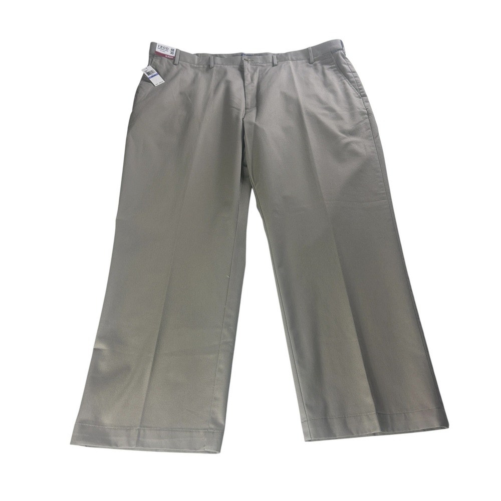 NWT IZOD American Chino Pants Mens 48x30 Khaki Wrinkle Free Flat Front Classic